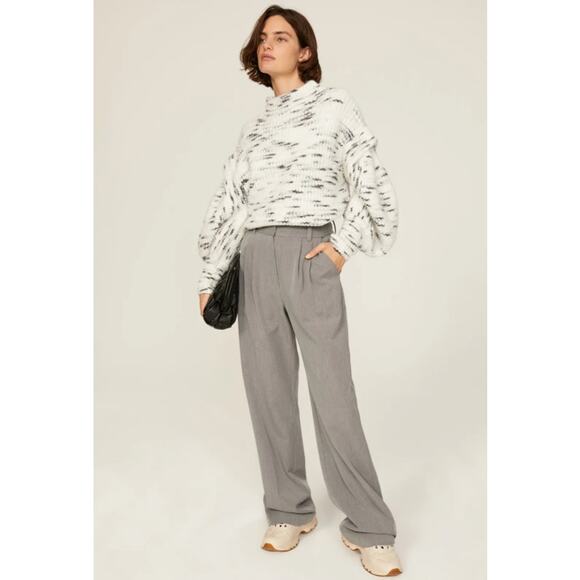 Varley Belgrave Mock Neck Ruffle Balloon Sleeve Knit Sweater Dalmation Large - Picture 4 of 10